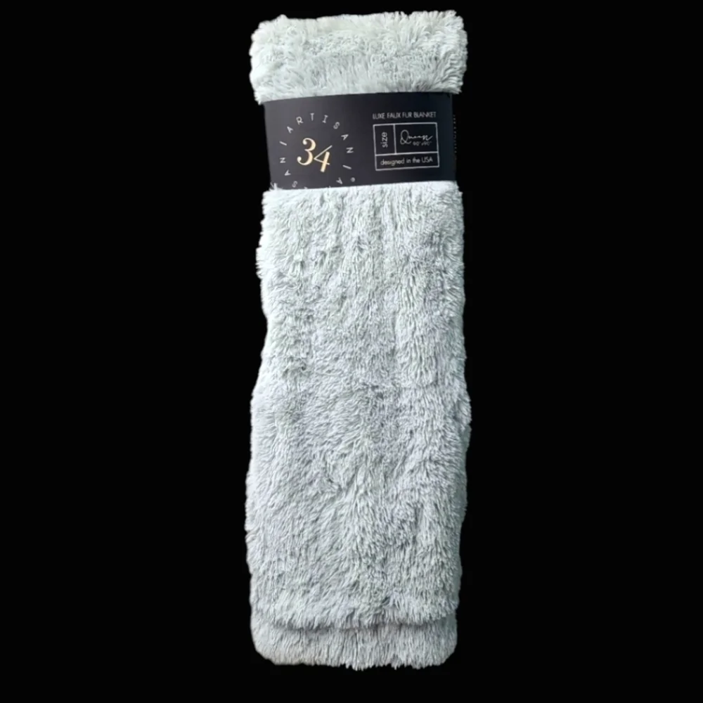 Artisan 34 Lux Faux Fur Shaggy Soft & Cozy Glam Queen Blanket Gray New